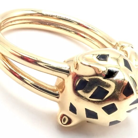 Authentic! Cartier Panther Panthere 18k Gold Diamond Lacquer Tsavorite Ring Cert - Picture 2 of 9